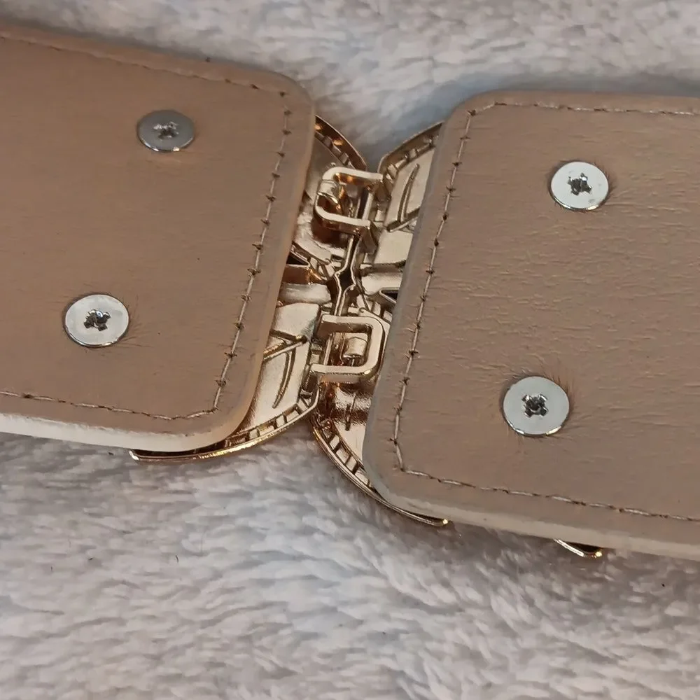 Elegant Tan Belt with Gold Leaf Accent